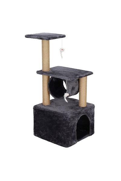SERSIMO Cat play set, with scratching post, hidden, platform, 62cm, dark grey
