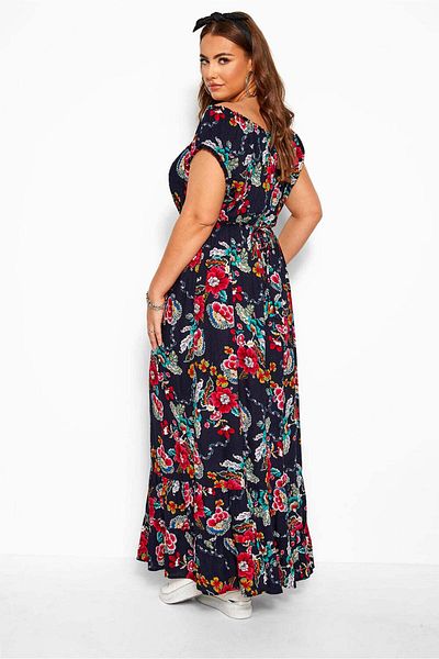 WildFashion Off-shoulder MAXI dress with ruffles and floral print T569-1122