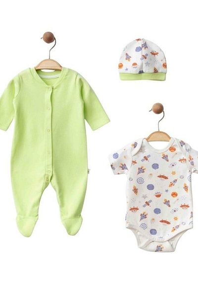 Zekids Baby Boy Organic Cotton Jumpsuit Body Hat 3 Piece Set