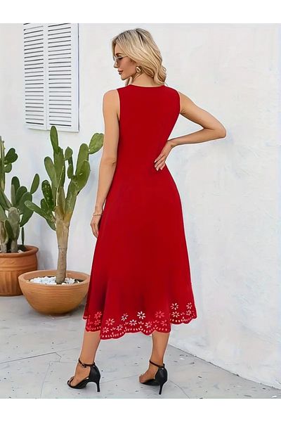 Modayakamoz New Season Women's Skirt Tip Laser Cut Floral Large Size Midi Length Crepe Dress