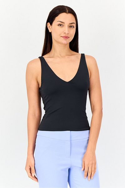 Bebe Women V Neck Solid Sleeveless Top, Black