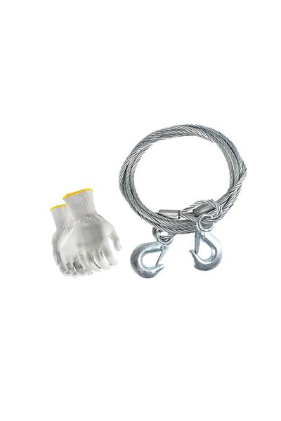 OEM Cablu de remorcare si tractare si manusi,lungime 4 m, grosime 10 mm, cu carlige, sarcina maxima 5T
