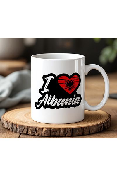 BB TRADE I Love Albania Designed White Ceramic Printed Mug 330ml