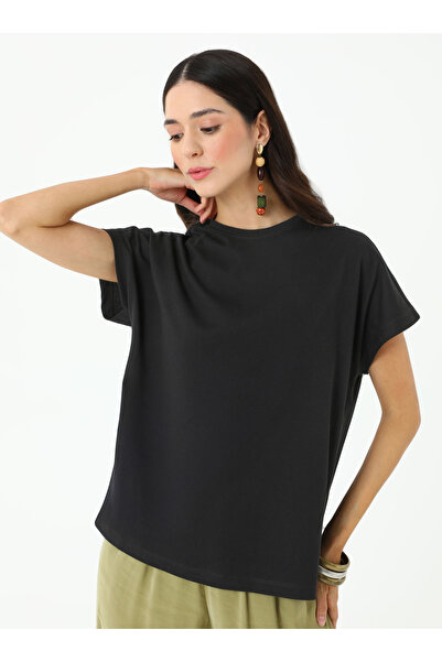 Refka Γυναικείο T-Shirt Off Shoulder Crew Neck - Μαύρο - Refka
