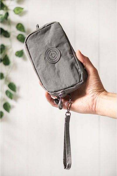 İMAKS Crinkle/Clinkir Waterproof 3 Zippered Shoulder Strap Mobile Phone Carrying Bag Wallet Gray 3031
