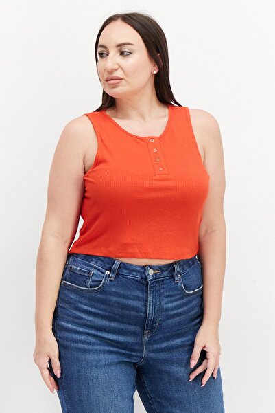 NA-KD Women Round Neck Sleeveless Buttoned Tank Top, Red