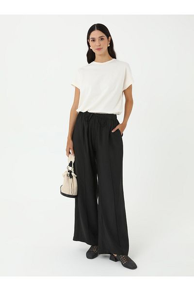 Refka Modal Trousers with Rib Detail and Pockets - Black - Refka