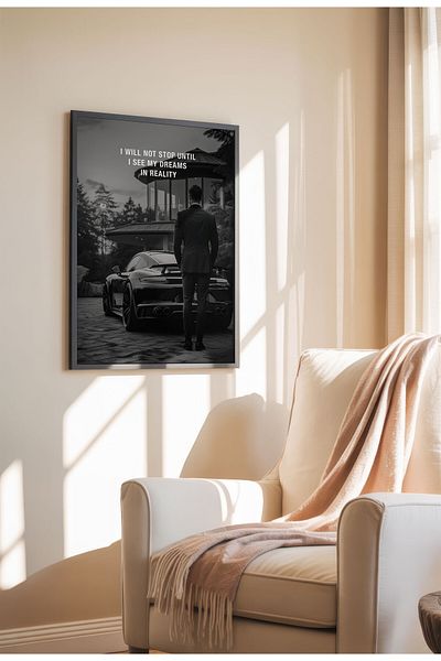 21mxm Frameless Motivational Wall Poster, Supercar Art, "Stop Until Proud" Quote, Fast Mindset 2025