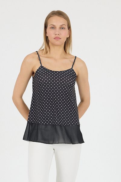 Laranor Adjustable Strap Chiffon Detail Polka Dot Blouse 25L8123