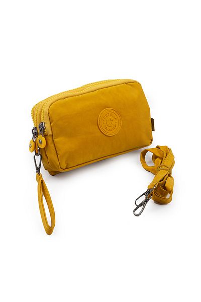 İMAKS Crinkle/Clinkir Waterproof 3 Zippered Shoulder Strap Mobile Phone Carrying Bag Wallet Mustard Yellow 3031