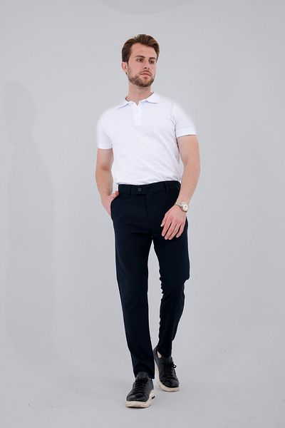 Dr Dnm Remix Men's Navy Blue Quality Flexible Lycra Ankle Length Relaxed Cut Slim Fit Fabric Trousers