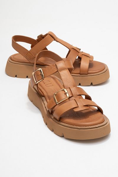 LuviShoes Γυναικεία σανδάλια MELVIN Tan από γνήσιο δέρμα