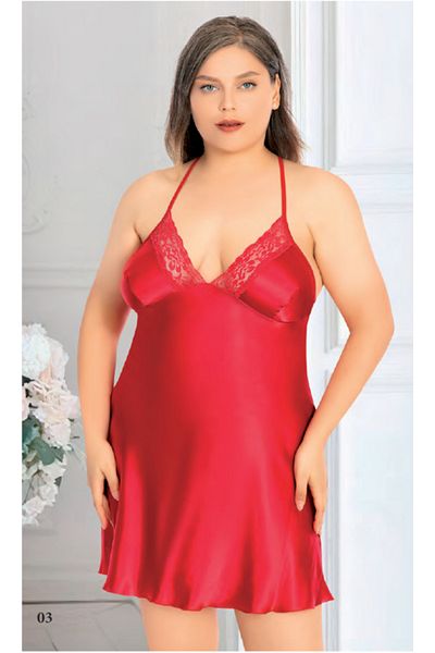 Miss Laris Lingerie Women's Plus Size Red Satin Lace Strap Nightdress – Battal Size Underwear