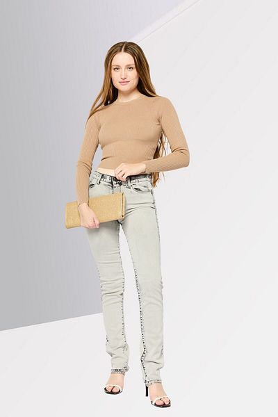 Karl Lagerfeld Women Regular Fit Stretchable Jeans, Acid Wash Grey