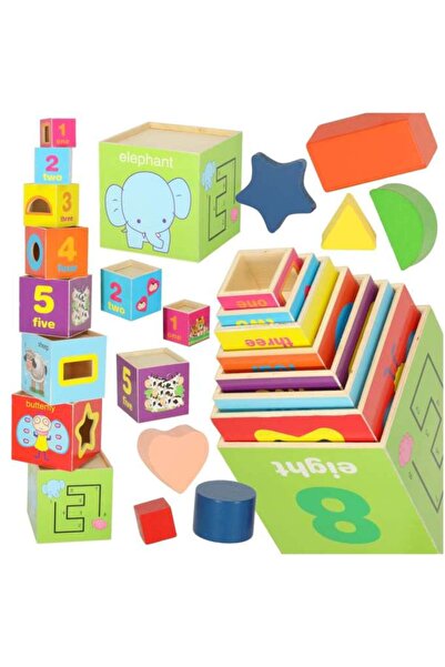 zola Turn XXL educational Montessori, 8 cuburi si 7 forme de lemn, inaltime t...