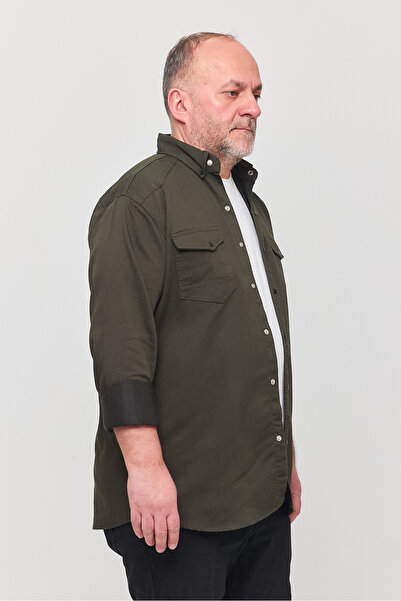 a02teks Slim Fit Men's Denim Shirt Khaki (Suitable for 110-115 Kg, 5XL)