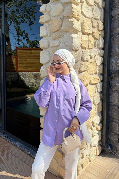 lurex moda Large Size Single Pocket Shirt