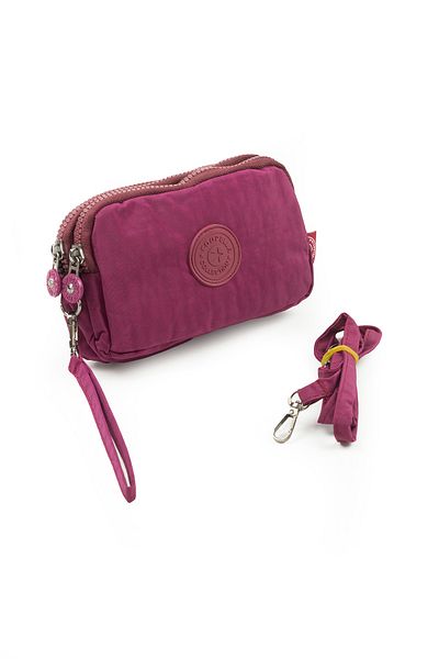 İMAKS Crinkle/Clinkir Waterproof 3 Zippered Shoulder Strap Mobile Phone Carrying Bag Wallet Claret Red 3031