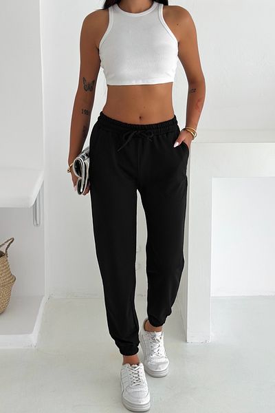 FEMELLE Pantaloni de sport negri de damă cu picioare și talie elastice