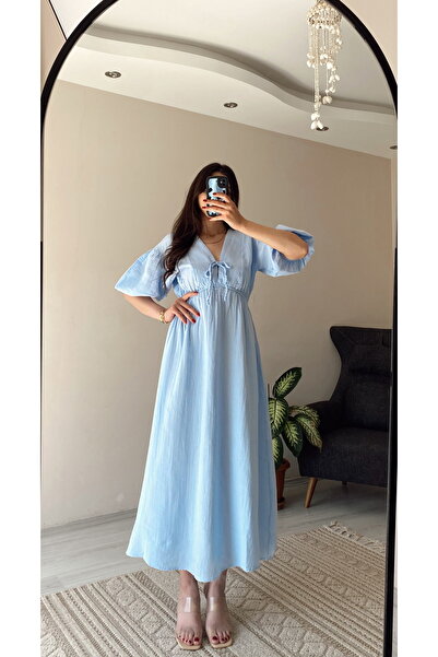 Hacer Balcı Bebe Mavisi Müslin Elbise