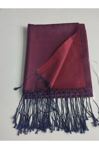 şehri şal شال ميلودي 3472-77 شرابة باللون الأحمر الداكن والأزرق الداكن