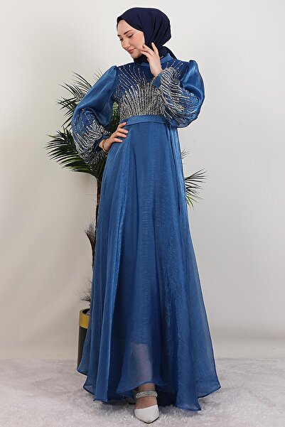 giz astore Aven Taşlı Abiye İndigo