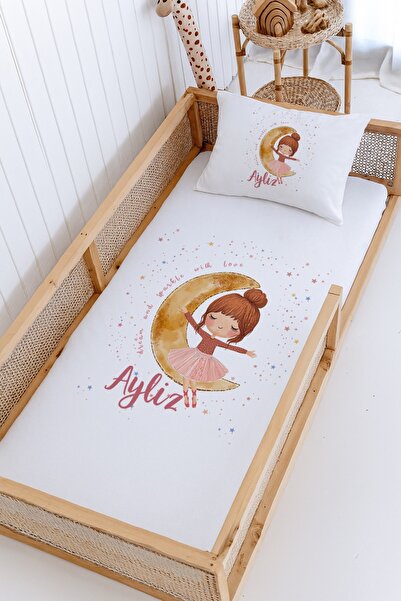 Lilabio %100 Pamuk İsme Özel Montessori Yatak Pike Seti 100x200 Aydaki Kız