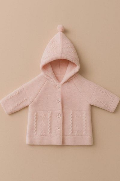 Cevval Textured Pattern Hooded Double Layer Knitted Baby Cardigan