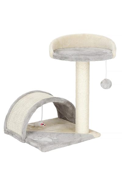 SERSIMO Ansamblu de joaca pentru pisici, cu loc pentru zgariat, culcus, minge, 47cm, crem