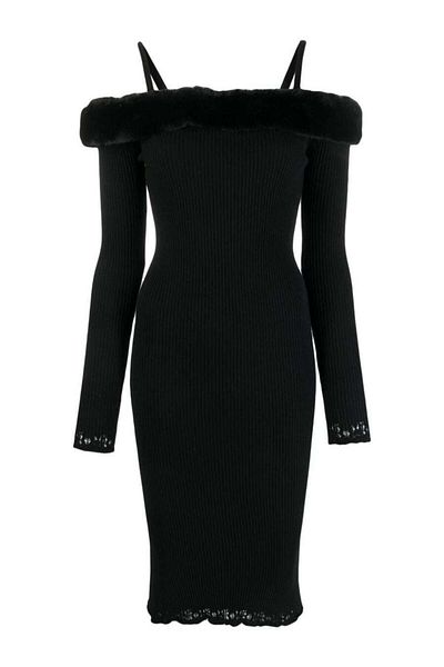 Blumarine Blumarine Faux Fur Neck Midi Dress