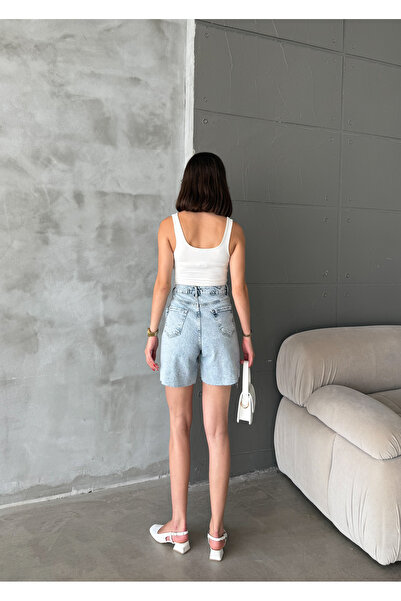 Bluezoni Kadın Taşlı Özel Tasarım Likralı Kot Şort