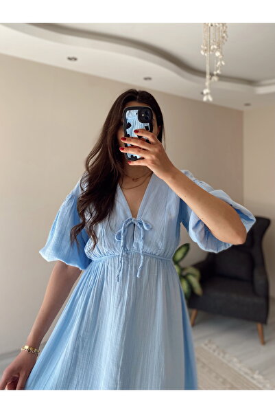 Hacer Balcı Bebe Mavisi Müslin Elbise