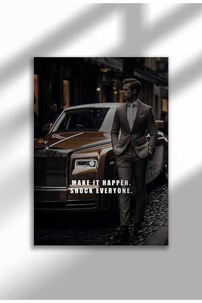 21mxm Frameless Motivational Wall Poster, Supercar Art, "Stop Until Proud" Quote, Fast Mindset 2025