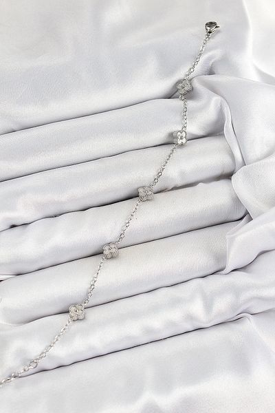NETWORK ART Bfs 316L Steel Clover Model Silver Color Women's Bracelet