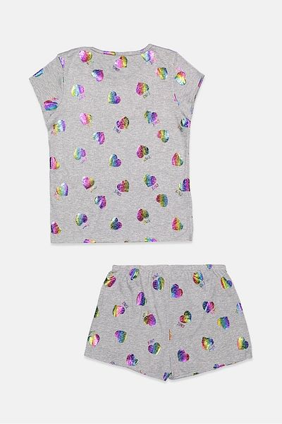 XOXO Kids Girl 2 Pieces Allover Print Top And Bottom Set, Grey