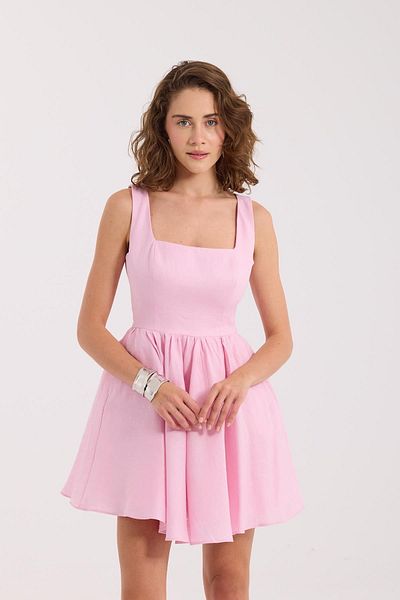 NOK İSTANBUL Back to Love 100% Linen Mini Dress Pink