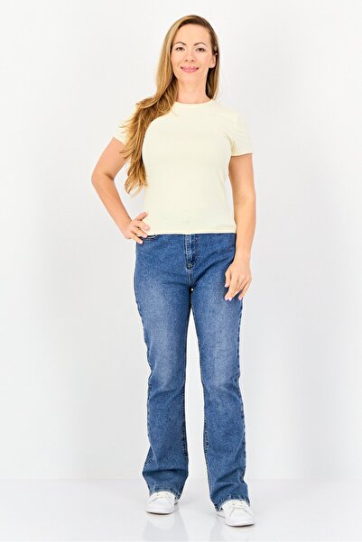 Bebe Women Crew Neck Short Sleeve Solid T Shirt, Cream