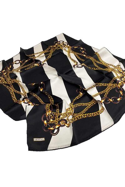 Armine Σειρά Nostalgia Μεταξωτό Φουλάρι Twill 7832D-20 Μοτίβο αλυσίδας ΜΑΥΡΟ-ΛΕΥΚΟ