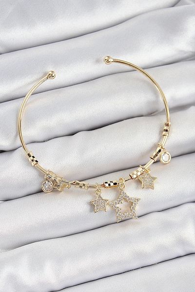 Clariss Brass Zircon Stone Star Model Gold Color Charm Bracelet
