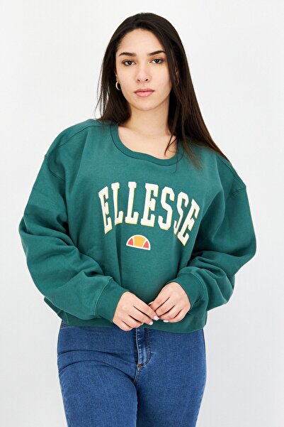 Ellesse سويت شيرت نسائي بأكمام طويلة وياقة دائرية، أخضر