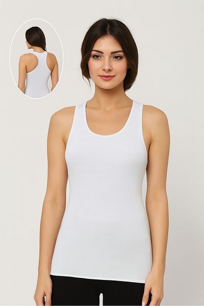 nacar çarşı Women's White Ribbed Cotton Sports Singlet