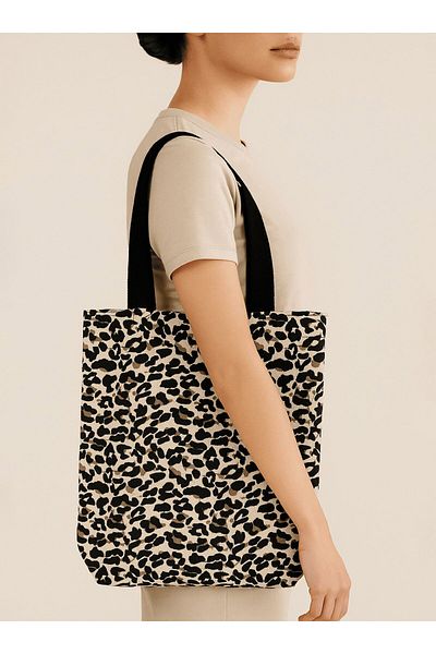 Çınar Bez Çanta Zippered Leopard Bag - Brown - Çınar Cloth Bag