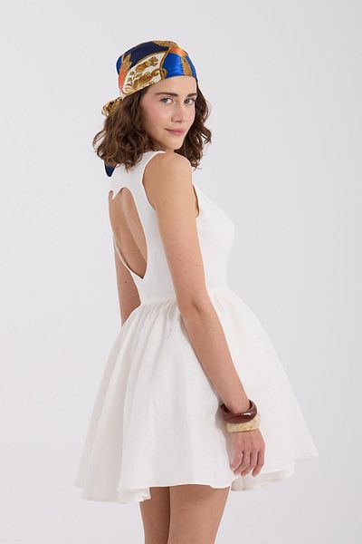 NOK İSTANBUL Back to Love 100% Linen Mini Dress White