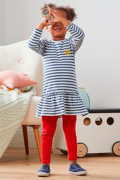 Tchibo Kid Girls 2 Pcs Striped Casual Midi Dress, Blue Combo