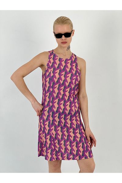Miss Poem Women's Strappy Patterned Powder Short Dress