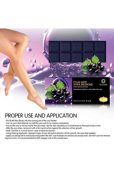 Scar Professional Scar Film Hot Wax Blocks for Depilation, Professional Hard Depilatory Wax, 500g, Black Current