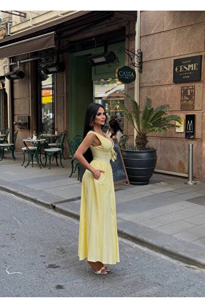 SEVENLINE Kadın Korse Detaylı Kurdalye Cepli Poplin Elbise