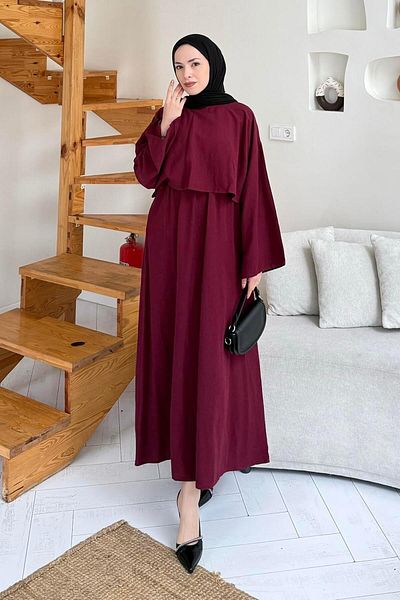 lamelif Skirted Hijab Suit Claret Red