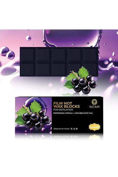 Scar Professional Scar Film Hot Wax Blocks for Depilation, Professional Hard Depilatory Wax, 500g, Black Current