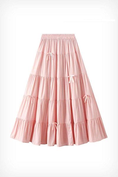 Karakedi Pink Folded Ribbon Long Skirt